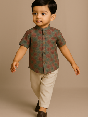 Grey Floral Ethnic Shirt
