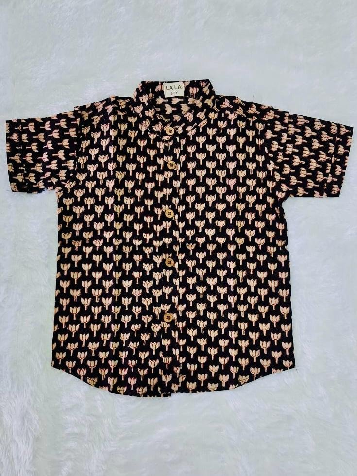 Lotus Bloom Black Cotton Shirt - Image 2