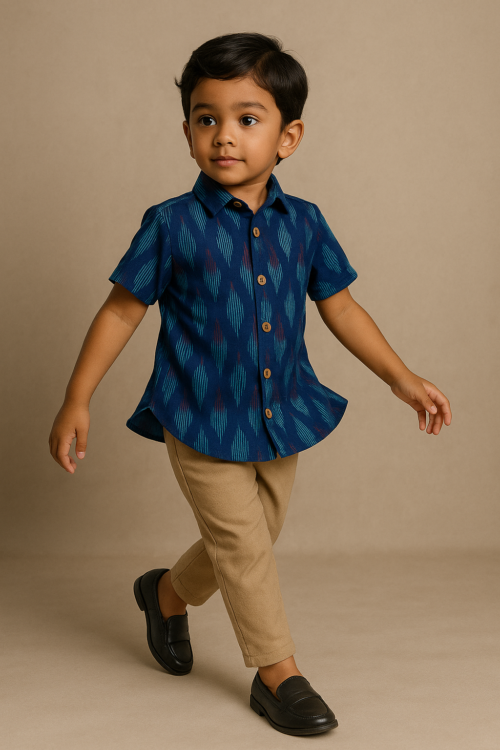Blue Ikkat Cotton Shirt