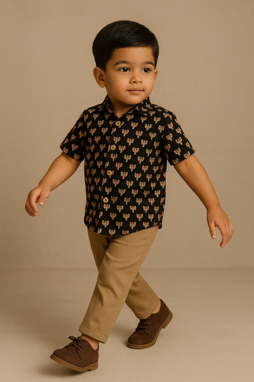 Lotus Bloom Black Cotton Shirt