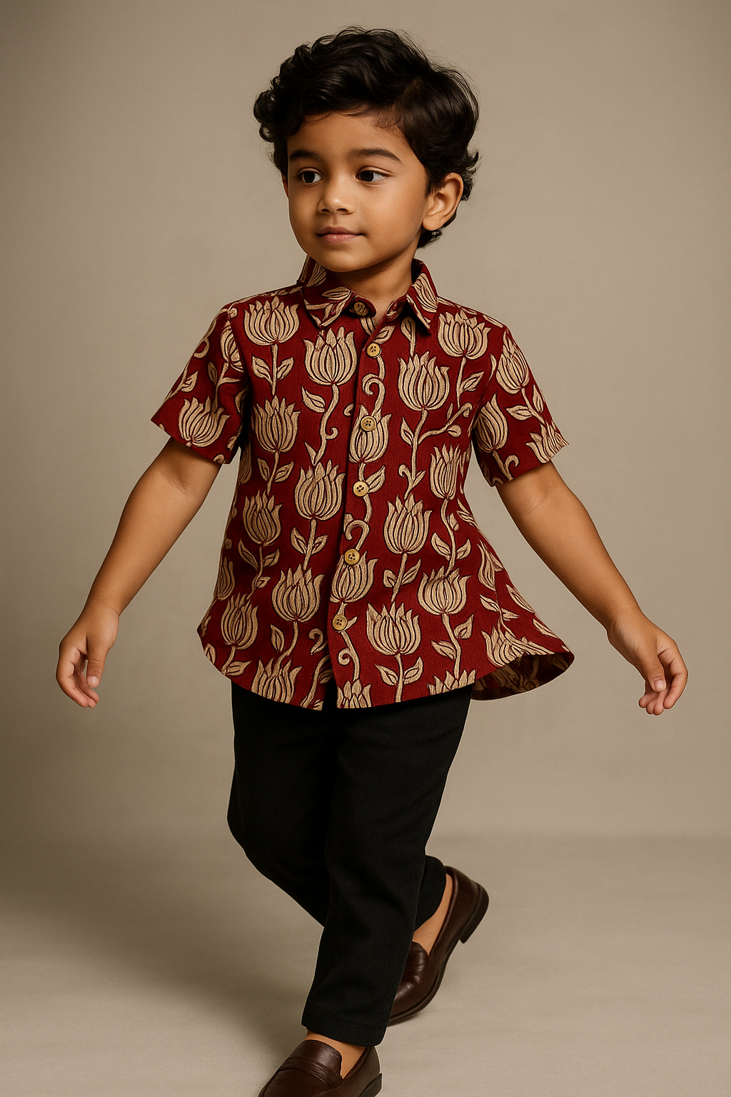 Maroon Bloom Cotton Shirt